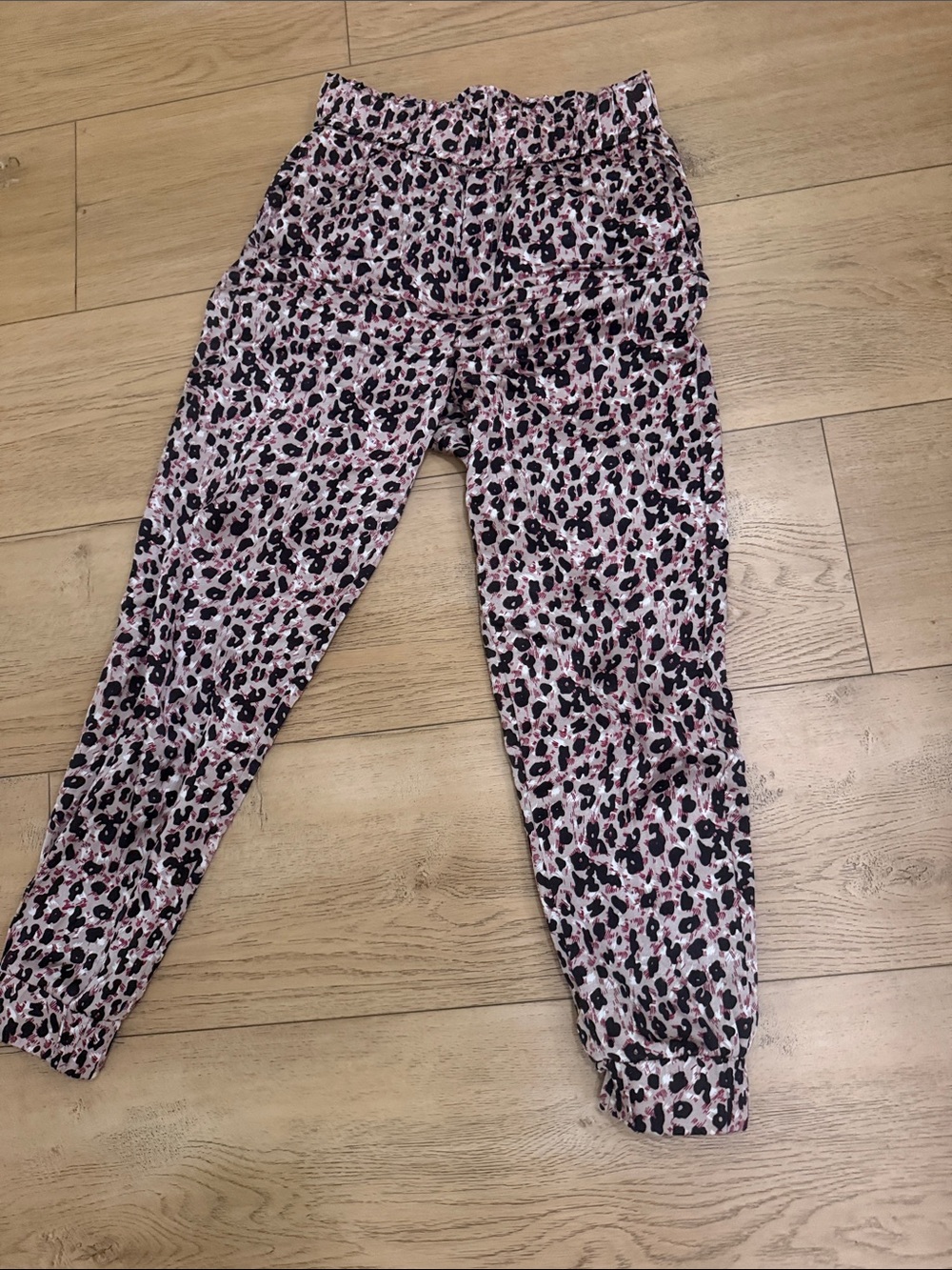 Zara Pink and Black Leopard Print Pants Satin fabric effect